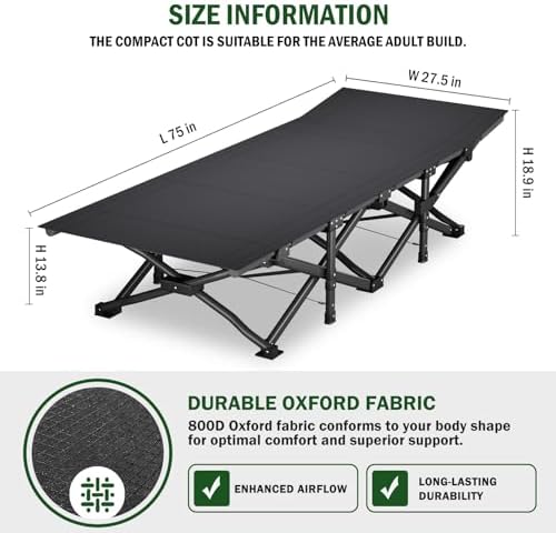Mopaicot Camping Cot for Adults, Adjustable Headrest Folding Bed - Image 6