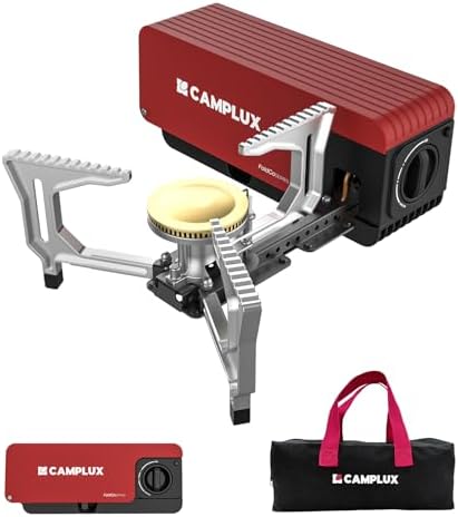 CAMPLUX FoldGo Camping Stove, 7500 BTU Portable Butane Gas Stove, Foldable Cassette Stove with Carry Bag & Adjustable Burner, CSA Certified Collapsible Butane Stove for Outdoor Cooking, Red by CAMPLUX