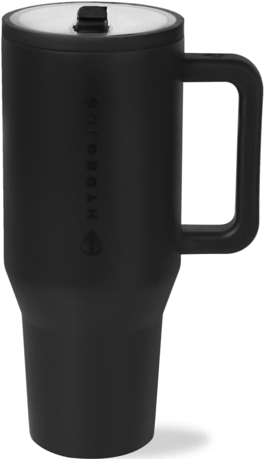 HydroJug Traveler - 32 oz Water Bottle with Handle & Flip Straw - Fits in Cup Holder, Leak Resistant Tumbler-Reusable Insulated Stainless Steel & Rubber Base - Gifts for Women & Men, Black by Hydrojug