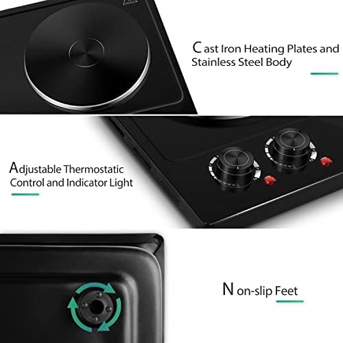 CUSIMAX Hot Plate, 1800W Electric Burner Double Hot Plate for Cooking,Black - Image 3