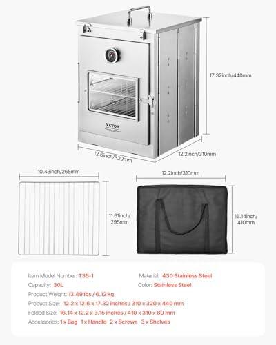 VEVOR Foldable Camping Oven, Stainless Steel Portable Camping Stove, with 3 Tier Grill, Handle and Thermometer, Use with Wood Burning Fire, Propane Stoves, for Baking Bread, Pizza, Outdoor Cooking - Image 7