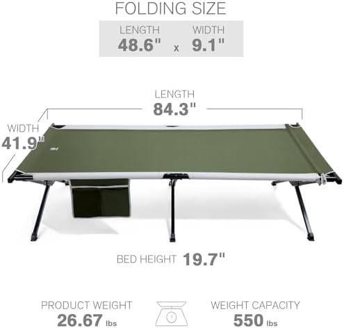 EVER ADVANCED Extra Wide Camping Cot for Adults Oversized XXL Sleeping Cots Folding Cot Bed with Carry Bag, 84.3" L x 41.9" W, Support to 550 lbs - Image 6