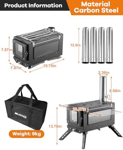 Camping Wood Stove，Wood Burning Tent Stove，Portable Hot Tent Stove for Camping, Hunting, Ice Fishing，Cooking，Shelter - Image 2