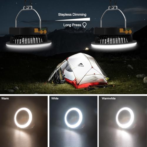 iodoo Camping Fan Light with Remote and Portable Carrying Bag - 12000mAh Rechargeable Battery, 24H Run Time, 2000LM, 3 Light Modes & Stepless Dimming, Ultra - Quiet Table Fan Baby Fan - Image 2