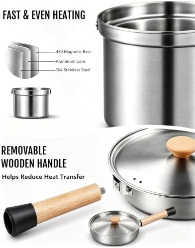 Camping Cookware Set with Stove, Stainless Steel Outdoor Cooking Kit with Pot, Strainer Pot, Frying Pan, Adapter and Storage Bag, Portable Camping Pots and Pans Set for Camping, Hiking, Backpacking - Image 3