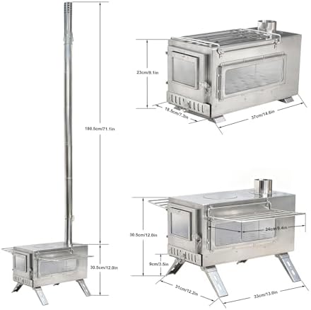 unho Outdoor Wood Burning Stove for Camping, Stainless Steel Chimney Pipe - Image 3