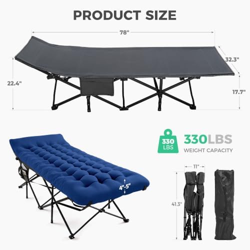 JEAREY Folding Camping Cot for Adults, 32in Wide with Mattress, Navy - Image 4