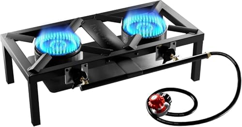 GasOne High Pressure Double Propane Burner - Outdoor Cooking with Heat Shield and Guard – Propane Burner Head for Camping, Tailgating, Seafood Boil, Home Brewing - Patent Pending by GasOne