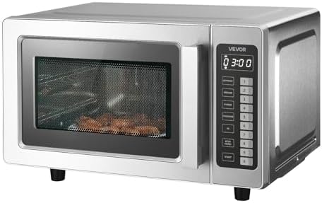 VEVOR Commercial Microwave Oven, 0.9 Cu Ft, 1000W Digital Stainless Steel Countertop Microwave Oven with Touchscreen, 10 Cooking Presets, 5 Power Levels, Multi-Lock Door & Easy Clean for Restaurants by VEVOR