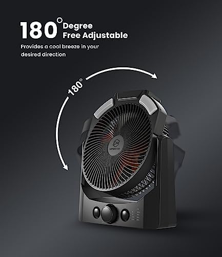 Camping Fan with LED Lantern, 8 Inch D-Cell Battery Operated Desk Fan with Timer, High Velocity Stepless Speed Control, Quiet,SOS Light, 180° Rotation USB Fan for Outdoor, Hurricane, Emergency - Image 5