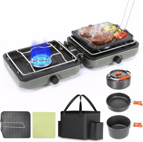 Hisencn Camping Stove 2 Burner Foldable Propane Camping Stove with Cookware by Hisencn