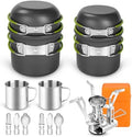 Odoland 16pcs Camping Cookware Mess Kit, Lightweight Pot Pan Mini Stove with 2 Cups, Fork Spoon Kits for Backpacking, Outdoor Camping Hiking and Picnic by Odoland