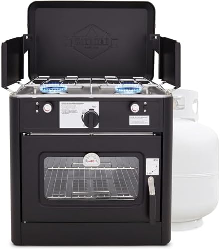 Hike Crew Outdoor Gas Camping Oven w/Carry Bag | CSA Approved Portable Propane-Powered 2-Burner Stove & Auto Ignition, Overheat Safety Shutoff, Built-In Thermometer Hose Regulator Included by HikeCrew