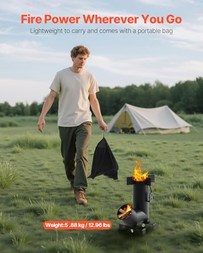 VEVOR Camping Rocket Stove, Wood Burning Portable Rocket Stove with Carrying Bag for Backpacking, Carbon Steel, Burn Wood, Twigs or Sticks for Outdoor Cooking, Backyard, Camp Cooking, Heating, Black - Image 6