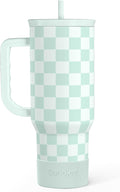 Checkered Tumbler with Handle 40oz, Mint Checker Cup Stainless Steel Insulated Tumblers Coffee Travel Mug Cups with Straw, Gifts for Women Girls Teen Birthday Christmas by SANDJEST