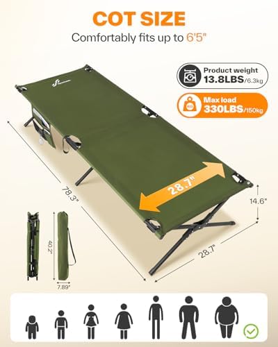Sportneer Camping Cot, 78.3"x28.7"x14.6" Portable Folding Bed for Adults with Storage Bag, Support 330 LBS, Compact for Outdoor Camping, Travel, Home Guest Room - Image 3