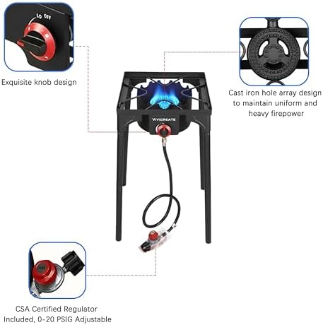 Vivicreate 30000 BTU Propane Gas Stove Outdoor Single Burner Adjustable Height with 20PSI Regulator Heavy Duty Cooker for Patio Camping Garden BBQ Fogon de Gas Estufa de Gas Portatil Parrillas - Image 4
