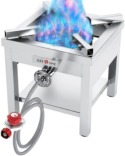 GasOne Stainless Steel Propane Burner Cooker With Regulator with Steel Braided Hose For Outdoor Cooking, Turkey Fry by GASONE