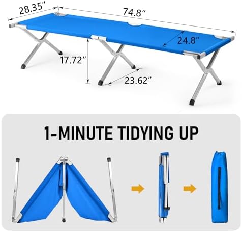 HOMSUPPLIE'S Folding Camping Cot,Outdoor Portable Camp Bed, Sleeping Cots with Carry Bag (Blue) - Image 2