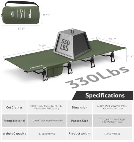 Naturehike Extra Wide GreenWild Camping Cot, Folding Lightweight Camp Cot Bed, Portable Sleeping Bed for Backpacking Travel Beach Home - Image 6