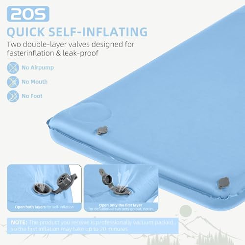 Wevelel Memory Sleeping Pad, 3.1" Ultra-Thick Foam Sleeping Mats for Camping, Easy Inflate&Deflate,9.5 R-Value Insulated Camping Mattress Pad with Pillow, for Car Travel Tent - Image 4