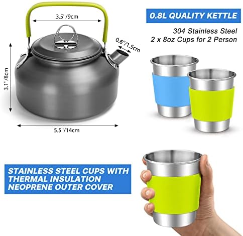 Odoland 15pcs Camping Cookware Mess Kit, Lightweight Pot Pan Kettle Set - Image 2