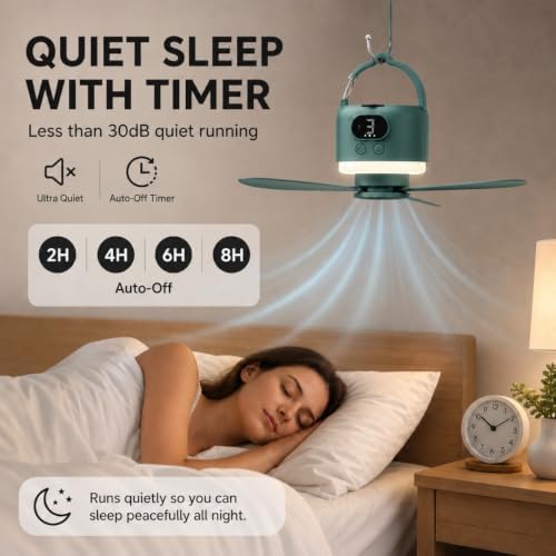 Camping Tent Fan with Light, Rechargeable Hanging Fan with Remote - Image 4