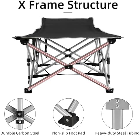 Fragess Portable Camping Cot, Sleeping Cots for Adults, 28" Extra Wide Folding Cot Max Load 600LBS with Thick Mattress, Portable Camping Bed for Outdoor Camp/Office, Home Nap (Black+Grey) - Image 4