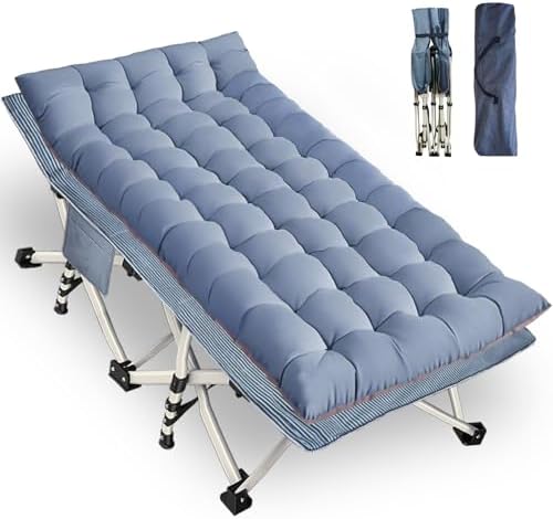 32 Inches Wide XXL Camping Cot with Mattress, Oversize Folding Cot by GETOVIN
