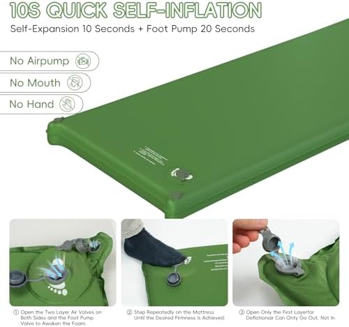 Memory Foam Camping Sleeping Pad, Foldable and Portable Self-Inflating Camping Mattress Pad, 9.5 R-Value Insulated & Quiet Sleeping Mat with Pillow, Compact for Backpacking Hiking Car Traveling Tent - Image 5