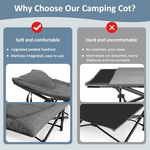 Mopaicot Camping Cot, Folding Cot Bed for Adults with Mattress and Pillow - Image 4