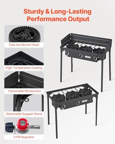 VEVOR 3 Burner Outdoor Propane Gas Stove, Propane LPG Gas Camping Stove, - Image 4