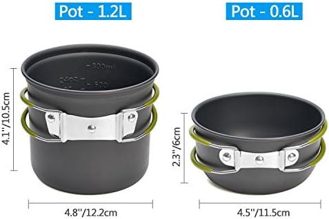 Odoland Camping Cookware Stove Set with 1.2L/0.6L Pots and Protable Stove - Image 3