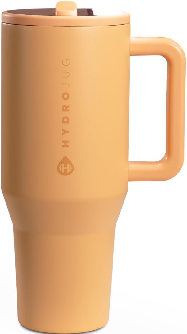HydroJug Traveler - 32 oz Water Bottle with Handle & Flip Straw - Fits in Cup Holder, Leak Resistant Tumbler-Reusable Insulated Stainless Steel & Rubber Base - Gifts for Women & Men, Marigold by Hydrojug