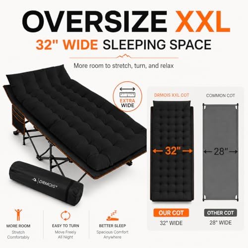 Camping cots, Oversized 32inch Width Portable Foldable Outdoor Bed for Adults Kids, Cot for Traveling Gear Supplier, Office Nap,Support 900 lbs-with Sleeping Pad Mattress - Image 2