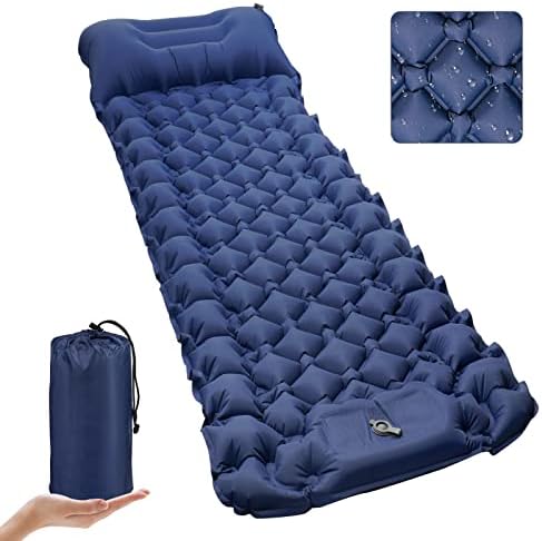 Sleeping Pad, Ultralight 40D Nylon Camping Mat Built-in Pump - Blue by NHOWIN