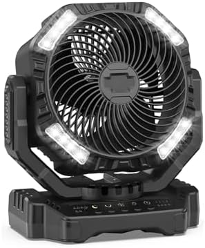 Camping Fan with LED Lantern, 40000mAh Rechargeable Battery Operated Outdoor Tent Fan with Light & Hanging Hook, 4 Speeds, Personal USB Desk Fan for Camping, Power Outage(Black) by Yioryo