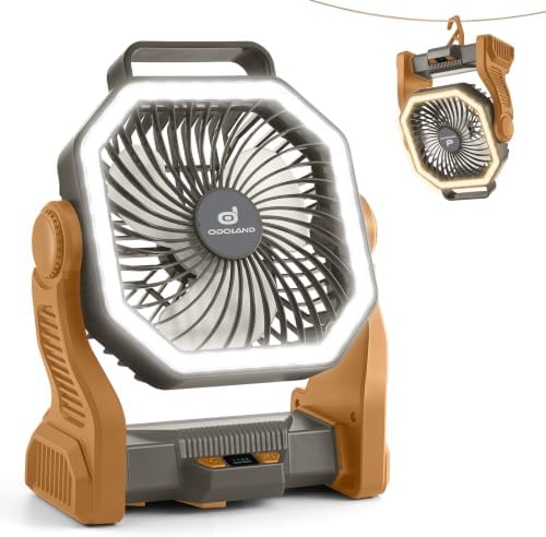 Odoland Portable Rechargeable Fan, 20000mAh Camping Fan with LED Lantern by Odoland