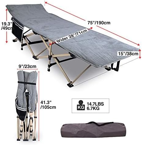 REDCAMP Camping Cot for Adults,Sleeping Cot Bed with Pad, Travel Camp Cots Portable for Outdoor Home Office,Gray - Image 2
