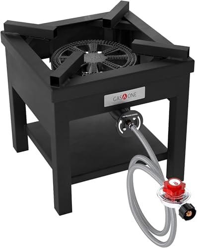 GasOne B-5350A Propane Burner Cooker, Heavy-Duty Outdoor Gas Stove with Steel-Braided Regulator Hose for Turkey Frying & Outdoor Cooking by GasOne