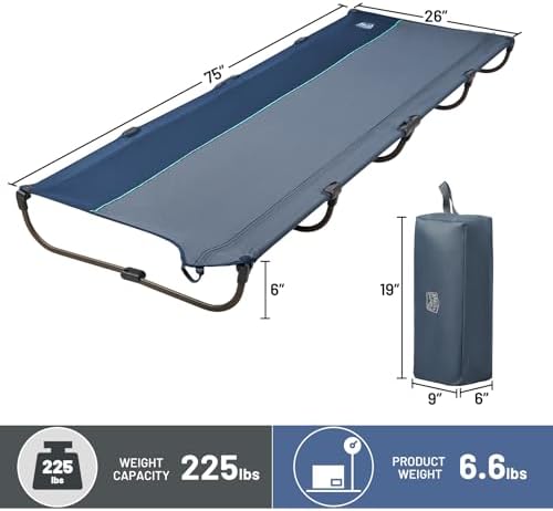 TIMBER RIDGE 20-Second Quick Set-Up Camping Cot, Lightweight Aluminum Folding Cot with Zipper Closure, Portable Carry Bag Included for Camping, Travel and Outdoors, Support up to 225lbs, Blue 2pcs - Image 5