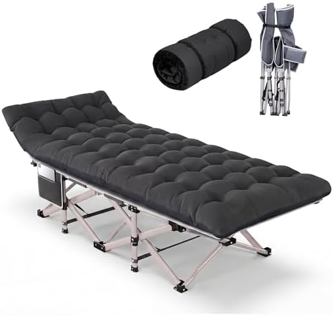 Folding Camping Cot for Adults Heavy Duty - 800LBS Capacity Sleeping Cot with Thicker Pad, Portable Foldable Cot Double Layer Oxford Outdoor Camp Bed for Guest Use Office Nap Travel(Black) by LUCKPROBIGDEALSLLC