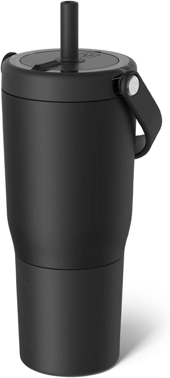 BrüMate Resa 25oz 100% Leakproof Travel Tumbler w/Handle & Straw | Flexible SoftSip Straw | Silicone Sleeve for Durability | Stainless Steel | Cup Holder & Travel Friendly Water Bottle (Matte Black) by Br%C3%BCMate