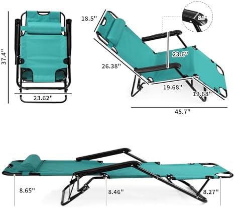 HOMSUPPLIE'S Folding Outdoor Lounge Chair, Mint Green - Image 2