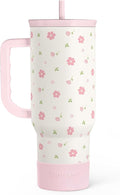 Floral 40oz Tumbler with Handle and Straw – Flowers Insulated Stainless Steel Travel Coffee Mug for Women Girls - Gift Idea for Birthday Christmas Mothers Day by SANDJEST