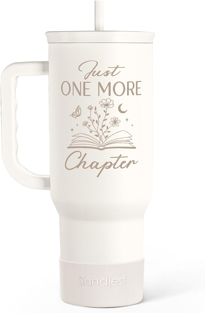 Book Lover Gifts for Women, Just One More Chapter Tumbler with Handle, Stainless Steel Insulated Coffee Travel Mug Cup, Gifts for Women Girls Bookworm on Christmas Birthday, 40oz by SANDJEST
