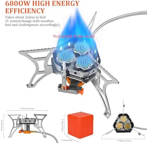 6800W Camping Backpacking Stove, Outdoor Portable Burner Cooking Stove with Fuel Canister Adapter, Piezo Ignition, Carry Case, Foldable Windproof Camping Gas Stove for Picnic Hiking - Image 2