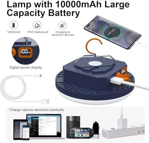 10000mAh 4000LM Camping Light 4 Light Modes Portable LED Camping Lantern Rechargeable Light 30W with Digital Power Display and Magnet , IPX5 Waterproof Tent Lights Power Failure Emergency Light - Image 4