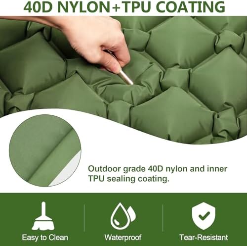 Sleeping Pad, Ultralight 40D Nylon Camping Mat Built-in Pump - Green - Image 4