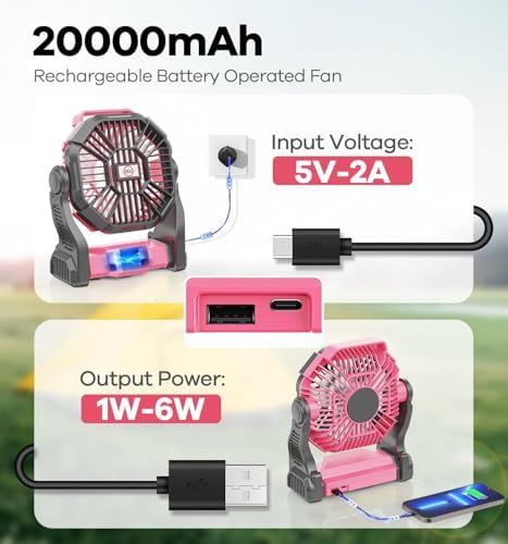 DOWILLDO Portable Battery Powered Camping Fan - with LED Light, Quiet Battery Operated, Camping Gear for Travel, Tent, Beach, Car or Hurricane Power Outages - Image 3